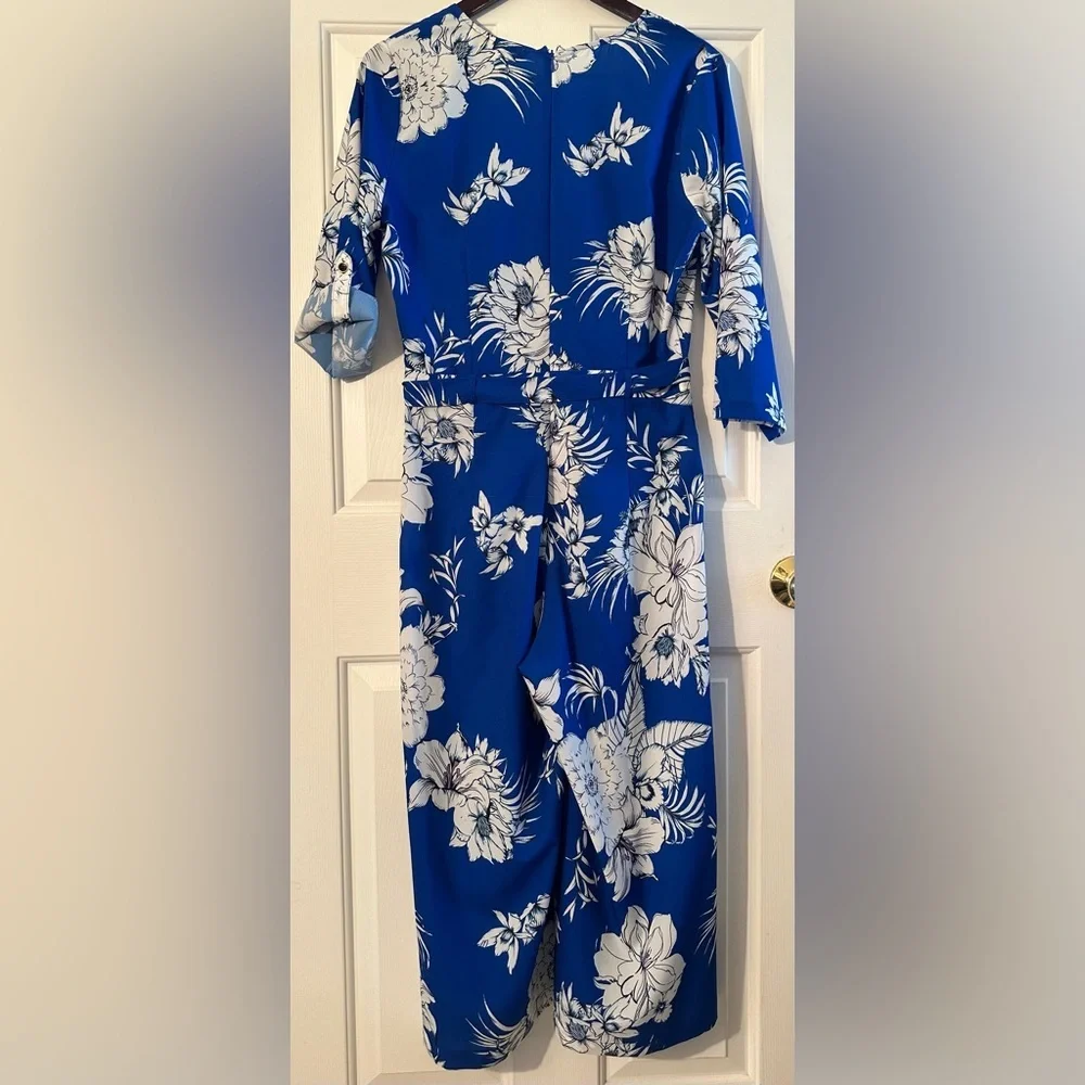 YUMI KIM Coastal Resort Spring Lg All For You Floral Blue Jumpsuit Wide Leg Crop